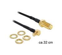Câble Coaxial DeLOCK 88472 - 0.32m, Connecteurs MMCX vers RP-SMA, Contacts Plaqué Or, Noir et Or