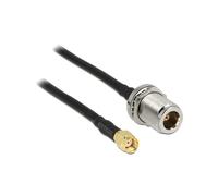 Câble coaxial DeLOCK 88845 Noir 1,5m, connecteurs RP-SMA vers N, impédance 50 Ohm, longueur 1.5 mètre, couleur noire.