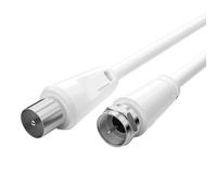 Câble coaxial F-plug vers RF M-plug, Adaptateur polyvalent pour satellite, TV, HDTV, radio, DVD, DVB-T2, DVB-C, DVB-S, CCTV, Haute bande passante, Réduction des erreurs, Blindage efficace (2 m Blanc)