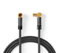 Câble coaxial | IEC (Coax) mâle | IEC (Coax) femelle | Plaqué or | 75 Ohm | Quatre blindages | 5.00 m | Rond | Coton | Gris / Gris avec métal | Carton avec fenêtre couverte