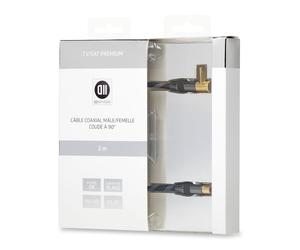 Câble coaxial Mâle/Femelle coudé à 90° 2 m 85dB Fiches or - double blindage