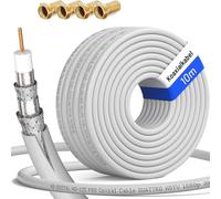 Câble coaxial Sat HQ 130 DB - 135 Pro Quadruple Blindage pour systèmes DVB-S / S2 DVB-C et DVB-T BK avec 4 connecteurs F plaqué Or Inclus, 10 m