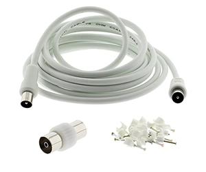 Câble Coaxial TV 3C2V 5M - Prolongateur Coaxial RF Nickelé Pour Prise D'antenne Smart U-HD TV, Boîtier D'antenne, Séparateur Y, Amplificateur de Signal (5 mètres)