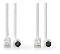 NEDIS Coax & Cat6 Câble combiné - IEC (Coax) mâle/connecteur RJ45 - IEC (Coax) femelle/connecteur RJ45 - Nickelé - RG58-75 Ohm - Double blindage - 3 m - Rond - PVC - Blanc - Étiquette