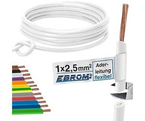 Câble conducteur - Conducteur simple flexible - Gaine en PVC - H07V-K 2,5 mm² - Couleur : blanc - Plusieurs longueurs disponibles par incréments de 5 mètres - Longueur : 30 m 2,5 mm²