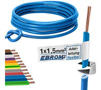 Câble conducteur flexible - 1,5 mm² - Gaine en PVC - H07V-K 1,5 mm² - Couleur : bleu clair - Plusieurs longueurs disponibles par incréments de 5 m - Longueur : 10 m