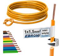 Câble conducteur flexible - 1,5 mm² - Gaine en PVC - H07V-K 1,5 mm² - Couleur : orange - Plusieurs longueurs disponibles par incréments de 5 m - Longueur : 15 m