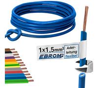 Câble conducteur flexible en PVC H07V-K 1,5 mm² - Couleur : bleu foncé - 10 m, 15 m, 20 m, 25 m, 30 m, 35 m, 40 m, 45 m, 50 m, 55 m, 60 m jusqu'à 100 m au choix