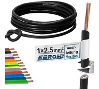 Câble conducteur flexible en PVC H07V-K 2,5 mm² - Couleur : noir - 10 m, 15 m, 20 m, 25 m, 30 m, 35 m, 40 m, 45 m, 50 m, 55 m, 60 m jusqu'à 100 m au choix