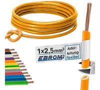 Câble conducteur flexible en PVC - H07V-K 2,5 mm² - Couleur : orange - Longueurs : 10 m, 15 m, 20 m, 25 m, 30 m, 35 m, 40 m, 45 m, 50 m, 55 m, 60 m jusqu'à 100 m au choix