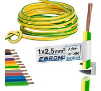 Câble de câblage - Câble simple flexible - Câble PVC - H07V-K 2,5 mm² - Couleur : vert/jaune - Plusieurs longueurs disponibles par incréments de 5 m Longueur : 10 m 2,5 mm²