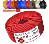Câble conducteur H07 V-K 2,5 mm² de 5 à 100 m - Noir, bleu clair, vert/jaune, rouge, bleu foncé, marron, orange, gris, blanc, violet ou jaune - Fil unique flexible (rouge, 40 m)