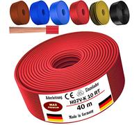 Câble conducteur H07 V-K de 5 à 100 m - 10 mm² - Noir, marron, bleu foncé, jaune vert, bleu clair ou rouge - Fil individuel flexible (rouge, 40 m)