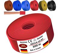 Câble conducteur H07 V-K de 5 à 100 m - 10 mm² - Noir, marron, bleu foncé, jaune vert, bleu clair ou rouge - Fil individuel flexible (rouge, 100 m)