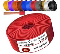 Câble conducteur H07 V-K de 5 à 100 m - Noir, bleu clair, vert/jaune, rouge, bleu foncé, marron, orange, gris, blanc, violet ou jaune - Fil simple flexible (rouge, 100 m)