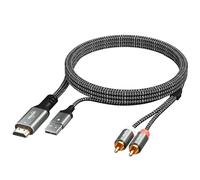 Câble convertisseur audio unidirectionnel HDMI ARC/eARC vers 2 RCA 192 kHz, alimentation USB, adaptateur répartiteur audio stéréo L/R pour TV vers barre de son, amplificateur, haut-parleur - Plug