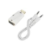 Câble convertisseur HDMI vers VGA mâle vers Femelle, Adaptateur Jack 3,5 mm Audio for téléviseur, PC, Ordinateur Portable, Tablette(White with Data Line)