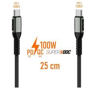 Câble Court 0,25 Charge Rapide acce2s® pour Samsung Galaxy A57 A37 A27 A17 A56 A36 A26 M55 M35 A16 A07 A06 A55 .. 100W USB-C Tressé