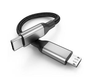 Câble court USB C vers micro USB type B - 30 cm - Tressé micro vers USBC - 0,3 m - Pour téléphone portable, appareil photo, Dji Mini, télécommande Bosch, Kiox, Intuvia, Nyon, Yamaha - Noir