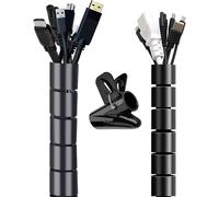 Cable Cover 2 x 3 m Electric Sheath for Cable Management or Hiding Cables,Cable Tidy for Office and Home TV/USB/Computer/Audio,1 Cable Guide Clip 22 mm+28 mm,Black,DIY Cutting