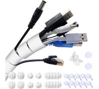 Cable Cover,3M-¿ 28 mm Sheath Cable for TV/Computer,Cable Tidy with 10 x Silicone Cable Holders+10 x Cable Ties+2 x Self-Adhesive Velcro Tape 1M+1 x Wire Guide Clip,White
