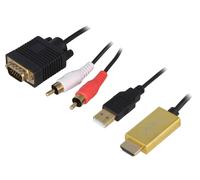 Cable D-Sub 15pin HD prise male HDMI prise male RCA prise male X2 USB A prise male 2m - Noir