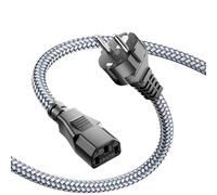 Câble d'alimentation 3 broches, 8 m, câble d'alimentation universel en nylon tressé (CEE 7/7 vers IEC60320 C13), fiche droite avec VDE pour écrans, PC, imprimante, PS3/PS4 PRO, scanner, TV (8 m, gris)
