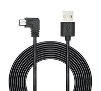 Câble d'alimentation à angle droit pour caméra embarquée - 90 ° - Mini câble de charge USB 24 AWG - Pour Garmin Nuvi GPS, appareil photo Canon, Dash Cam, etc. - Mini USB - Noir