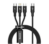 Baseus Baseus Rapid Series câble de charge rapide 3-en-1 USB-C vers USB-C / Lightning / Micro-USB 20 Watt 1,5 mètres Noir