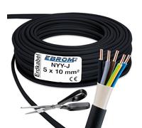 Câble d'alimentation - Câble de terre NYY-J 5 x 10 mm² - Noir - Sélection par étapes de 5 m - par exemple :10 m - 20 m - 25 m - 30 m - 35 m - 40 m - 45 m - 50 m - chacun livré dans une longueur