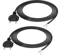 Câble d'alimentation Câble secteur 2 pôles 3m 2 packs, fiche euro à extrémité ouverte, câble Câble d'alimentation avec fiche 250V 2.5A Câble de raccordement avec fiche euro, 2 x 0,75 mm², noir