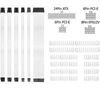 Câble d'alimentation gainé / 24 broches ATX / 4 + 4 broches EPS / 8 broches PCI-E / 6 broches PCI-E PSU Kit de câble d'extension d'alimentation avec peignes Blanc 30 cm