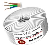 Câble d'alimentation NYM-J anti-humidité - 5, 10, 15, 20, 25, 30, 35, 40, 50, 60, 70, 75, 80, 90 ou 100 m - Câble gainé NYM-J 3 x 1,5 mm² - Anneau pour une pose fixe (30 m).