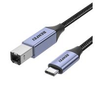 CABLE D'ALIMENTATION-KAL- Câble Imprimante USB-B vers USB-C 2m, Nylon Tressé,Pour MacBook, HP, Epson, Canon, Brother