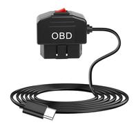 Câble d'alimentation OBDII pour Dashcam, OBDII vers Type C Adapter Hardwire Ladekabel pour Caméra Embarquée, OBDII Cable 3.5m avec Mode Acc/24 Heures Surveillance Interrupteur Bouton 12-36V zu 5V/3A