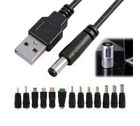 Câble D'Alimentation Universel USB vers DC, 5.5 x 2.1mm Câble de Chargeur vers DC 5V avec 13 Connecteurs Interchangeables pour Ordinateurs, Téléphones, Routeurs, Caméras, 1M, Prise USB 2.0 vers 13 DC
