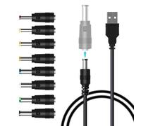 Câble d'alimentation USB vers CC avec connecteurs 5,5 x 2,5 mm, 4 x 1,7 mm, 3,5 x 1,35 mm, 3 x 1,0 mm, 2,5 x 0,7 mm, chargeur 5 V CC universel pour ordinateurs portables, routeur, clavier