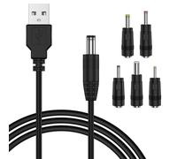 Câble d'alimentation USB vers DC, 1 m 5 V 2,0 A universel USB mâle vers DC 5,5 x 2,1 mm avec 5 connecteurs 2,5 x 0,7 mm, 3,5 x 1,35 mm, 4,0 x 1,7 mm, 5,5 x 2,5 mm, 3,0 x 1,0 mm, 5 connecteurs (noir)