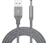 Câble d'alimentation USB vers DC, 6,6ft USB A vers DC Adaptateur de Prise de Baril 1,35 x 3,5 mm Câble de Charge en Tresse en Nylon Cordon Compatible avec FOREO Luna/IRIS/Haut-parleur Gris