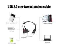 Câble d'alimentation USB2.0 mâle à double USB femelle de 30cm, cordon d'extension, séparateur USB en Y de haute qualité, plug and play