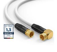 Câble d'antenne satellite numérique HDTV 135 dB - 2 fiches F et 1 câble coaxial coudé à 90° - Classe A+ Ultra HD 4K 3D UHD - Routeur - Modem - Blanc - 12,5 m