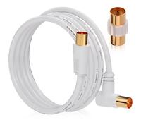 Câble d'antenne TV 0,5 m-Câble coaxial TV en cuivre pur avec double blindage pour un signal fort-Angle droit-Adaptateur femelle vers femelle inclus-Connecteurs d'antenne ignifuges