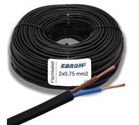 Câble d'appareil plat H03VVH2-F 2 x 0,75 mm² - Noir - 2 x 0,75 mm² - Couleurs des fils : marron - bleu - 2 pôles/fils - Câble PVC - 99,9% cuivre OFC (entièrement cuivre) - Plusieurs longueurs à partir