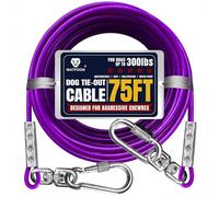 Câble d'arrimage pour chiens jusqu'à 136 kg, 30,5 m, très résistant à la rupture de 453,6 kg - Laisse de dressage pour chariot, cour, jardin, parc, camping à l'extérieur (violet, 136,1 kg, 22,9 m)