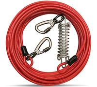 Câble d'attache avec ressort pour chiens - Longue laisse, chemin de cour, chaîne robuste pour l'extérieur - Laisse robuste pour l'entraînement en plein air en camping ou cour (rouge, 3 m)