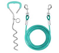 Câble d'attache et piquet pour chien, câble d'attache robuste de 3 m avec piquets en spirale, laisse pour le camping pour chiens de petite et moyenne taille (bleu)