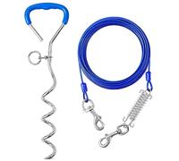 Câble d'attache et piquet pour chien de 6,1 m avec ressort de choc pour camping et cour, piquet en spirale antirouille robuste de 40,6 cm pour chiens de petite et grande taille jusqu'à 90,7 kg (90,7