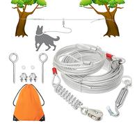 Câble d'attache pour Chien - Câble Robuste et Anti-Mastication avec Ressort Tampon pour Chiens de Petite, Moyenne et Grande Taille - 30,5 m de Long - Câble de Course à Pied de 3 m de Long pour