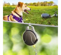 Câble d'attache rétractable 2 en 1 pour chien, 9,1 m, pour tyrolienne pour chien, câble d'antenne pour chien ou piquet pour chien, ancre pour chien, bobine d'attache rétractable sans enchevêtrement