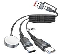 Cable de App-le Watch Chargeur - Câble USB C 3 en 2, 1.2M, 60W Cable Multi Chargeur USB C de Charge Rapide, Compatible avec iWatch Ultra 2/SE 2/8/7/6/5/4/3/2, avec i-Phone 17/16/15, iPad, AirPods